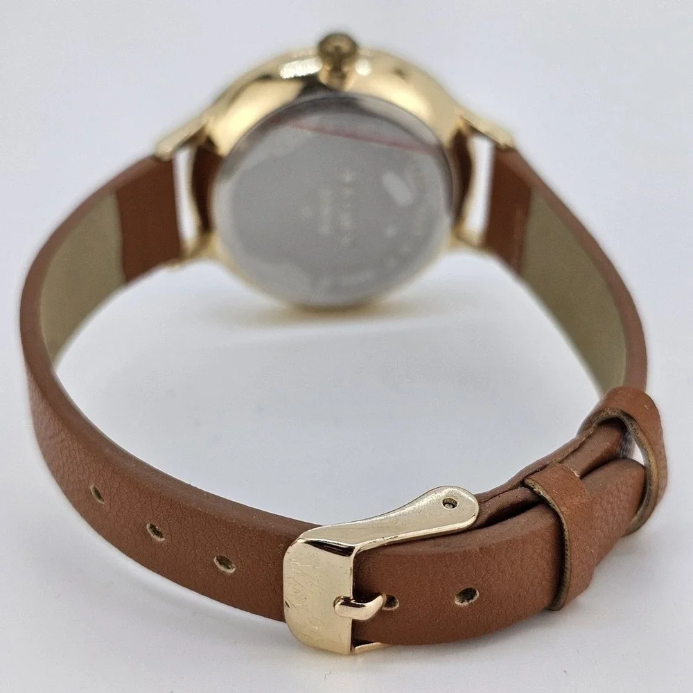 Kessaris Women's Watch 36MM White Dial Brown Faux Leather Bands‎ New Battery